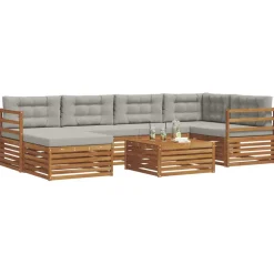 Ensembles De Meubles-vidaXL Ensemble de canapés d'extérieur 7 pcs Gris Naturel et Clair Naturel et gris clair