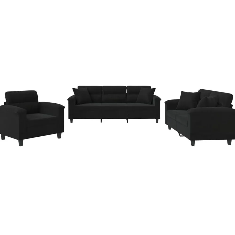 Canapés-vidaXL Ensemble de canapés 3 pcs avec coussins Tissu microfibre Noir