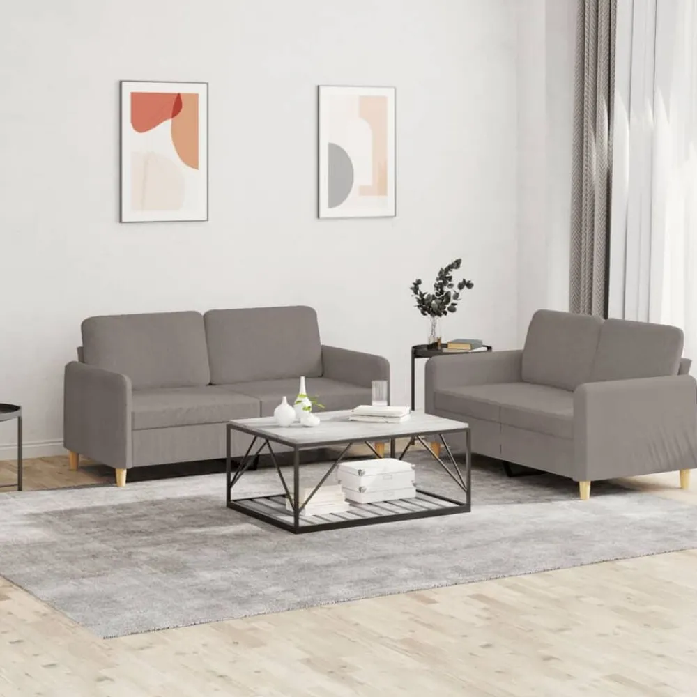 Canapés-vidaXL Ensemble de canapés 2 pcs avec coussins Tissu Taupe