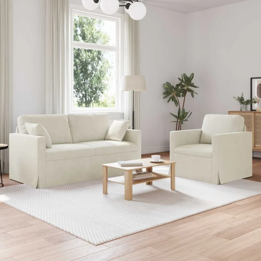 Canapés-vidaXL Ensemble de Canapés 2 pcs Crème 158 x 78 x 80 cm Velours Crème