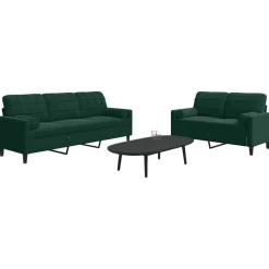 Canapés-vidaXL Ensemble de canapés 2 pcs avec coussins et traversins velours Vert foncé