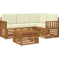 Ensembles De Meubles-vidaXL Ensemble de canapés d'extérieur 5 pcs Naturel et Crème Naturel et cr&egrave;me