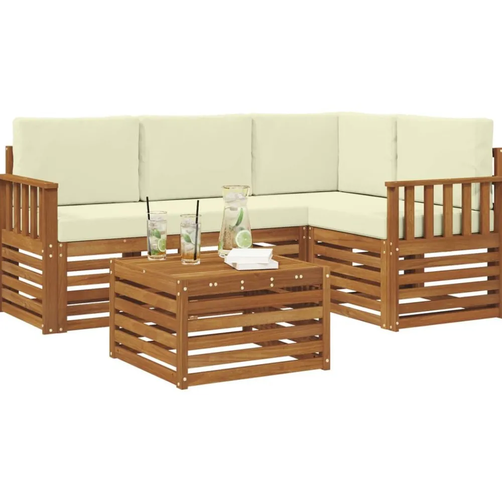 Ensembles De Meubles-vidaXL Ensemble de canapés d'extérieur 5 pcs Naturel et Crème Naturel et crème