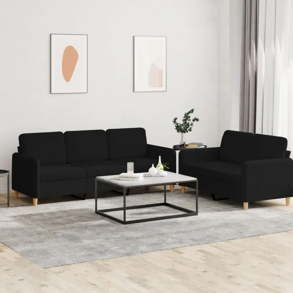 Canapés-vidaXL Ensemble de canapés 2 pcs avec coussins Tissu Noir