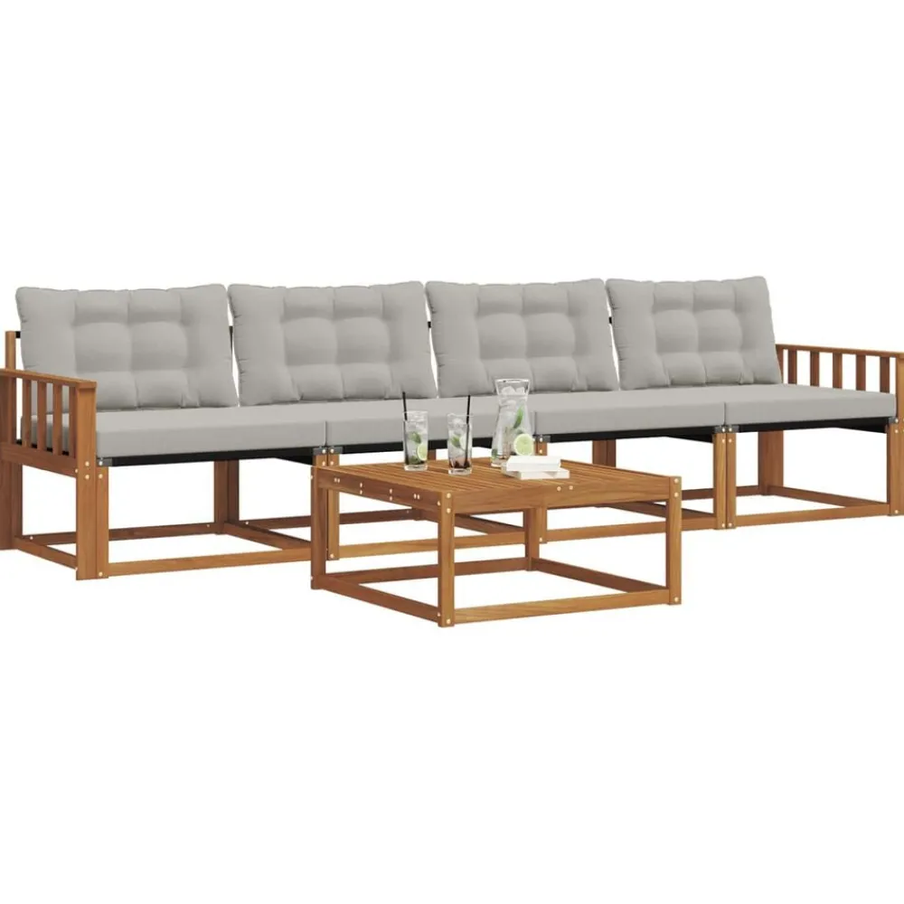 vidaXL Ensemble de canapés d'extérieur 5 pcs Gris Naturel et Clair