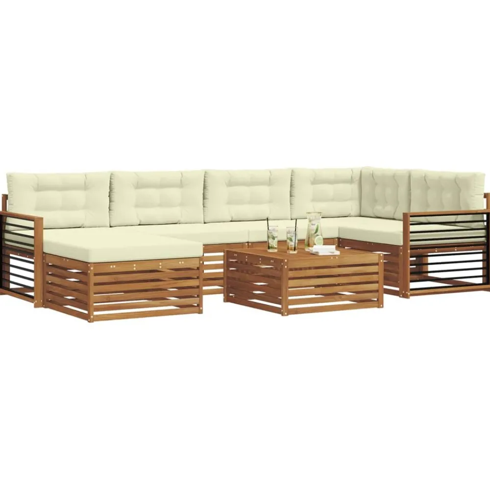 Ensembles De Meubles-vidaXL Ensemble de canapés d'extérieur 7 pcs Naturel et Crème Naturel et crème