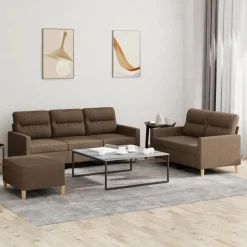 Canapés-vidaXL Ensemble de canapés 3 pcs avec coussins Marron Tissu