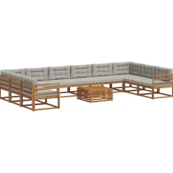 Ensembles De Meubles-vidaXL Ensemble de canapés d'extérieur 11 pcs Gris Naturel et Clair Naturel et gris clair