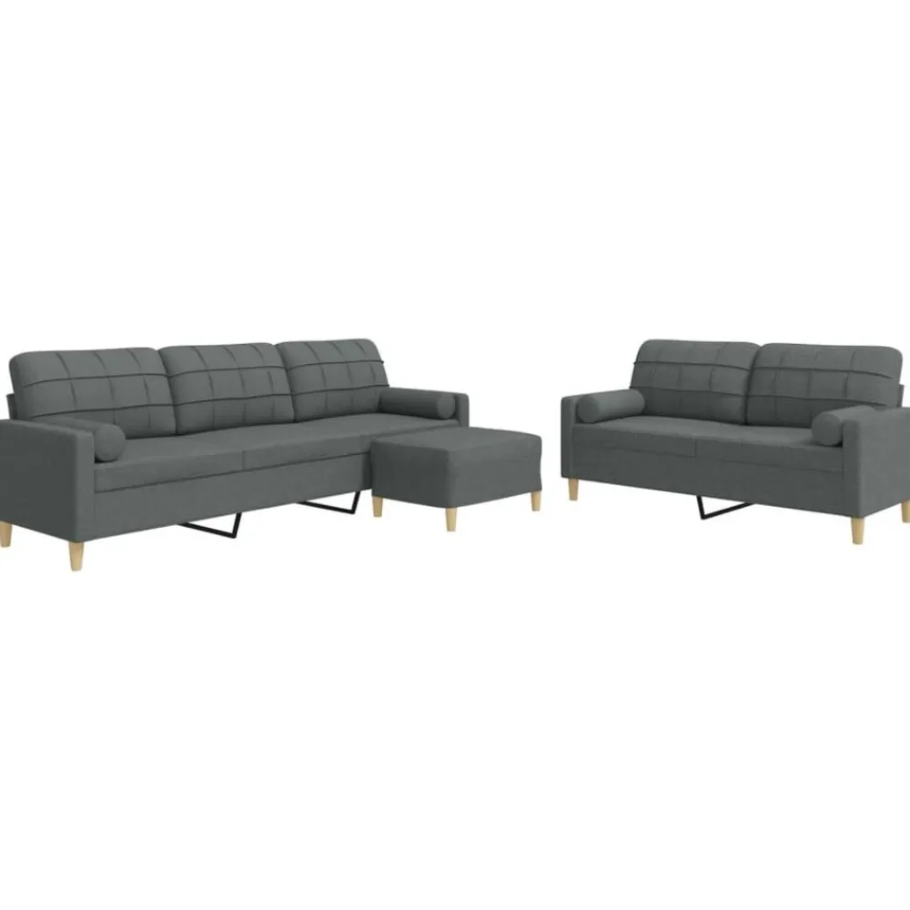 Canapés-vidaXL Ensemble de canapés 3 pcs repose-pied et coussins décoratifs Gris foncé