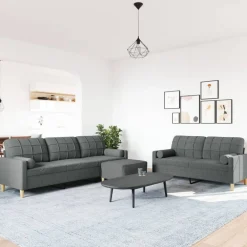 Canapés-vidaXL Ensemble de canapés 3 pcs repose-pied et coussins décoratifs Gris foncé