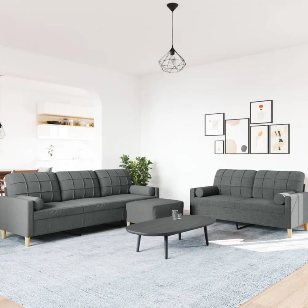 Canapés-vidaXL Ensemble de canapés 3 pcs repose-pied et coussins décoratifs Gris foncé