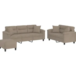 Canapés-vidaXL Ensemble de canapés 3 pcs avec coussins Tissu microfibre Taupe