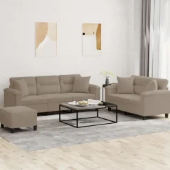 Canapés-vidaXL Ensemble de canapés 3 pcs avec coussins Tissu microfibre Taupe