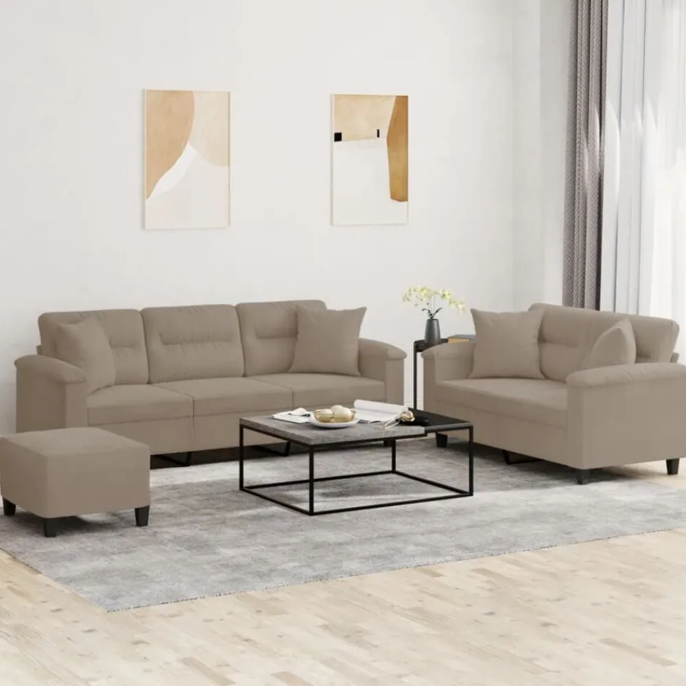 Canapés-vidaXL Ensemble de canapés 3 pcs avec coussins Tissu microfibre Taupe