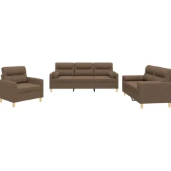 Canapés-vidaXL Ensemble de canapés 3 pcs avec coussins tissu Marron