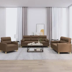 Canapés-vidaXL Ensemble de canapés 3 pcs avec coussins tissu Marron
