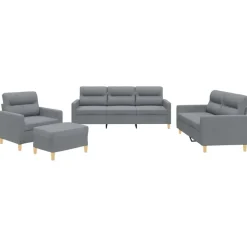 Canapés-vidaXL Ensemble de canapés 4 pcs avec coussins Tissu Gris clair
