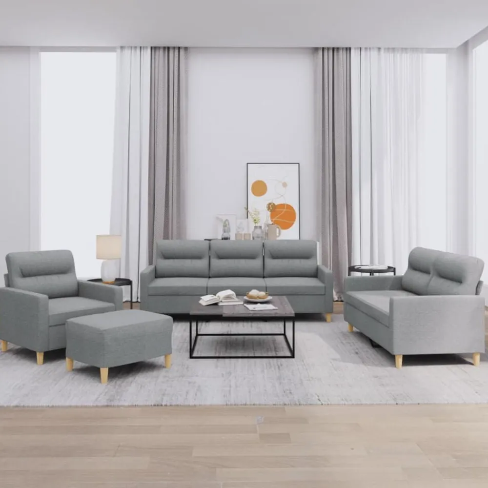 Canapés-vidaXL Ensemble de canapés 4 pcs avec coussins Tissu Gris clair