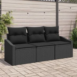 vidaXL Ensemble de Canapés avec coussin 3 pcs polyrotin