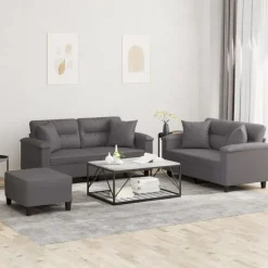 Canapés-vidaXL Ensemble de canapés 3 pcs avec coussins similicuir Gris