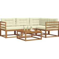 Ensembles De Meubles-vidaXL Ensemble de canapés d'extérieur 5 pcs Naturel et Crème Naturel et crème