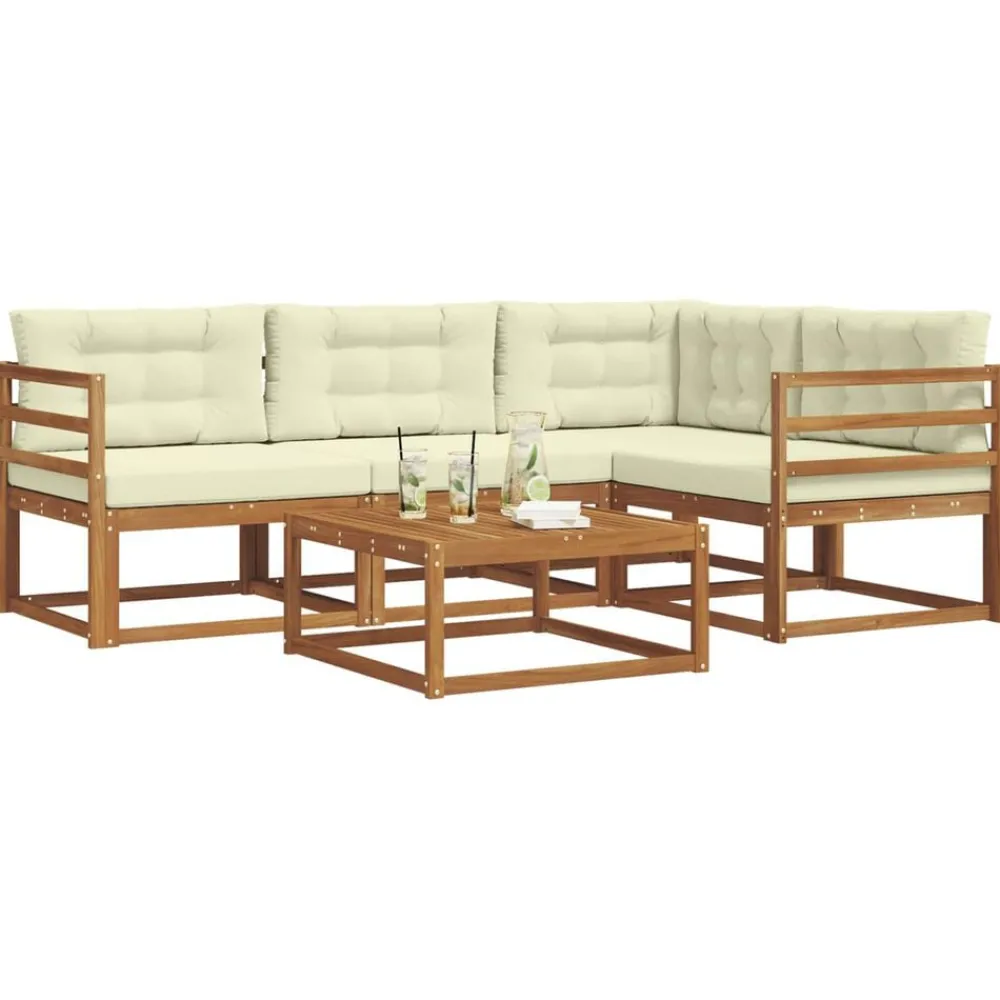 Ensembles De Meubles-vidaXL Ensemble de canapés d'extérieur 5 pcs Naturel et Crème Naturel et crème