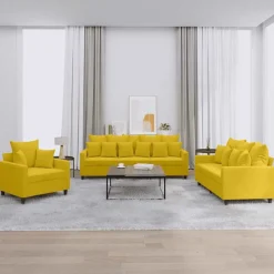 Canapés-vidaXL Ensemble de canapés 3 pcs avec coussins Velours Jaune