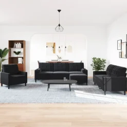 Canapés-vidaXL Ensemble de canapés 4pcs et coussins et traversins velours Noir