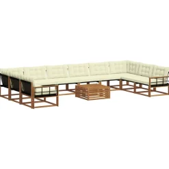 Ensembles De Meubles-vidaXL Ensemble de canapés d'extérieur 11 pcs Naturel et Crème Naturel et crème