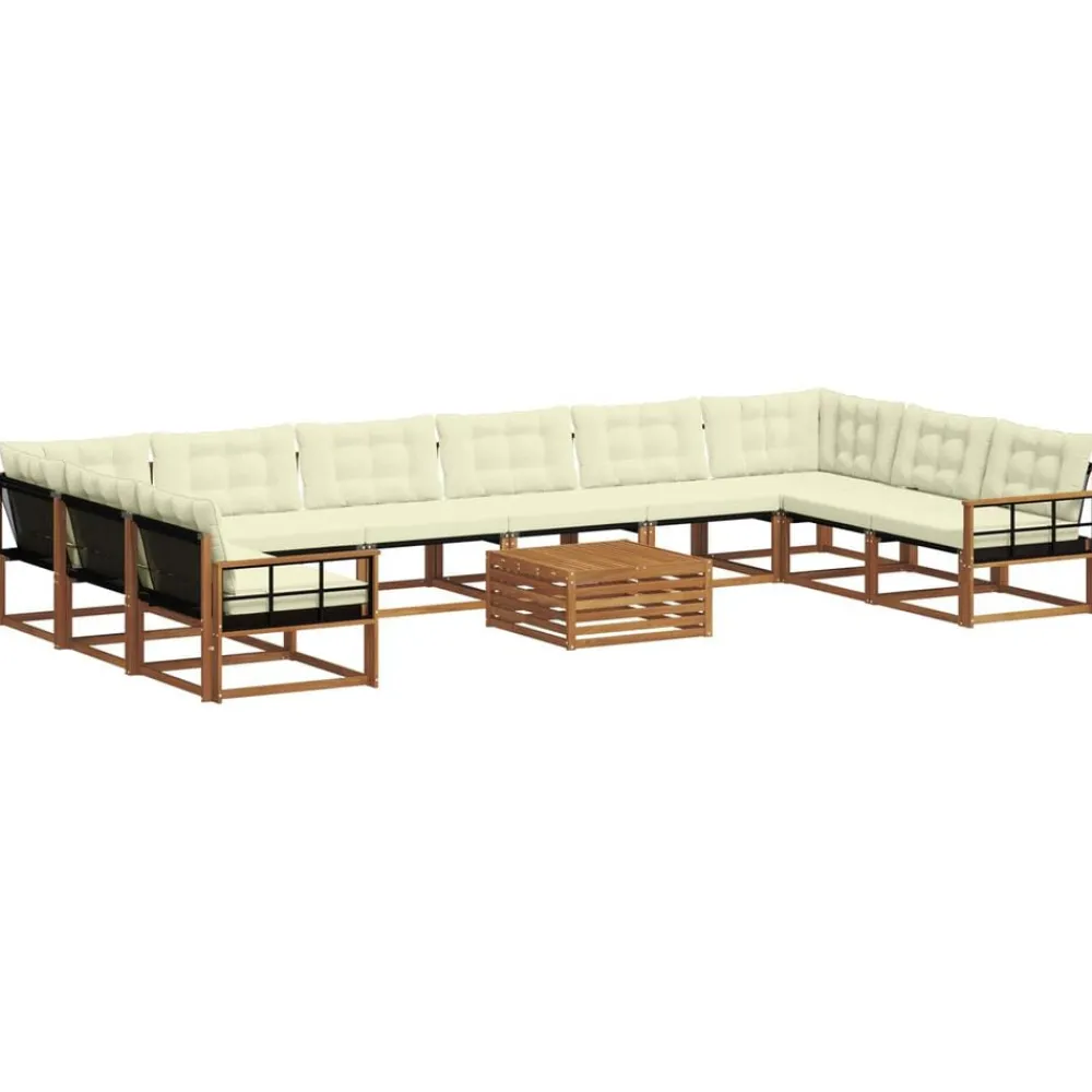Ensembles De Meubles-vidaXL Ensemble de canapés d'extérieur 11 pcs Naturel et Crème Naturel et crème