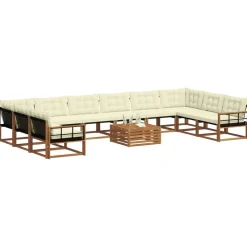 Ensembles De Meubles-vidaXL Ensemble de canapés d'extérieur 11 pcs Naturel et Crème Naturel et crème