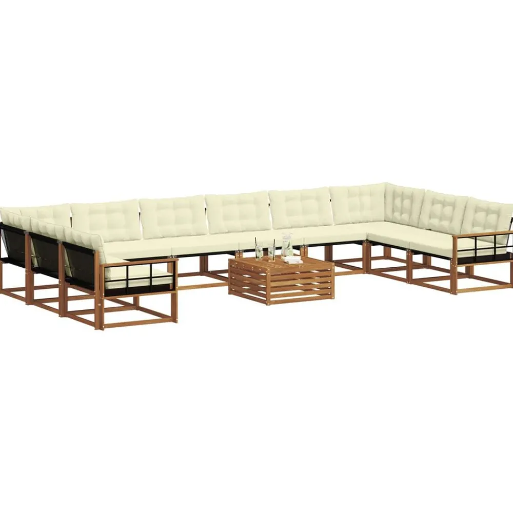 Ensembles De Meubles-vidaXL Ensemble de canapés d'extérieur 11 pcs Naturel et Crème Naturel et crème