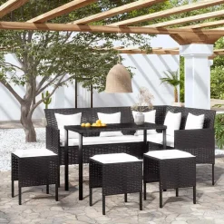 Mobilier De Jardin-vidaXL Ensemble de canapés en L 5pcs avec coussins résine tressée Noir