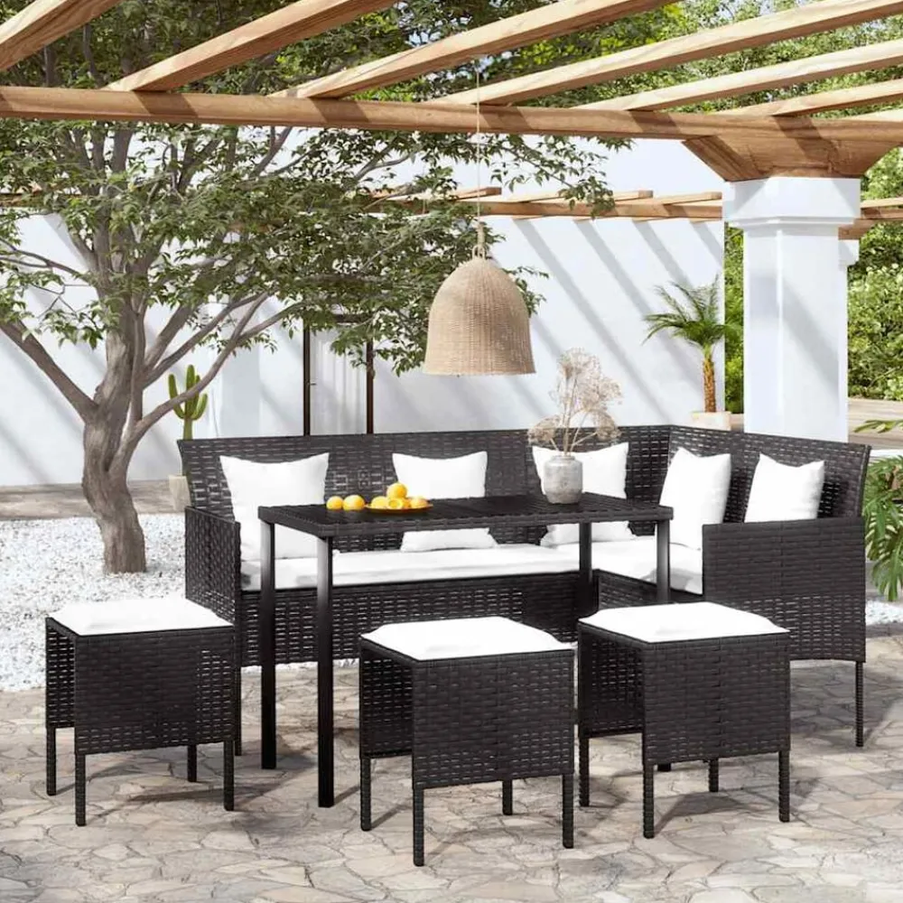 Mobilier De Jardin-vidaXL Ensemble de canapés en L 5pcs avec coussins résine tressée Noir