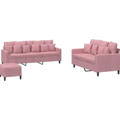 Canapés-vidaXL Ensemble de canapés 3 pcs avec coussins Velours Rose