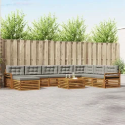 vidaXL Ensemble de canapés d'extérieur 9 pcs Gris Naturel et Clair