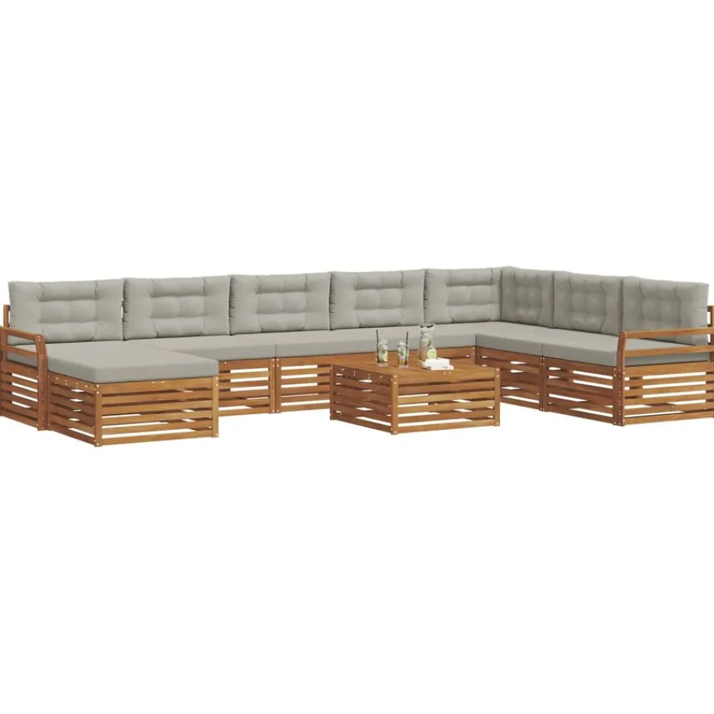 vidaXL Ensemble de canapés d'extérieur 9 pcs Gris Naturel et Clair
