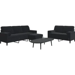 Canapés-vidaXL Ensemble de canapés 3pcs et coussins et traversins velours Noir