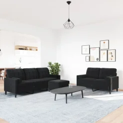 Canapés-vidaXL Ensemble de canapés 3pcs et coussins et traversins velours Noir