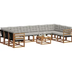 vidaXL Ensemble de canapés d'extérieur 11 pcs Gris Naturel et Clair