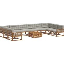vidaXL Ensemble de canapés d'extérieur 11 pcs Gris Naturel et Clair