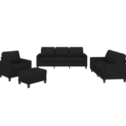 Canapés-vidaXL Ensemble de canapés 4 pcs avec coussins Tissu Noir