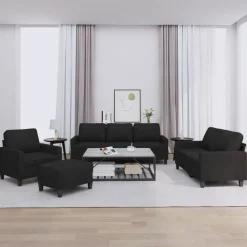 Canapés-vidaXL Ensemble de canapés 4 pcs avec coussins Tissu Noir