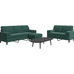 Canapés-vidaXL Ensemble de canapés 3 pcs avec coussins et traversins velours Vert foncé