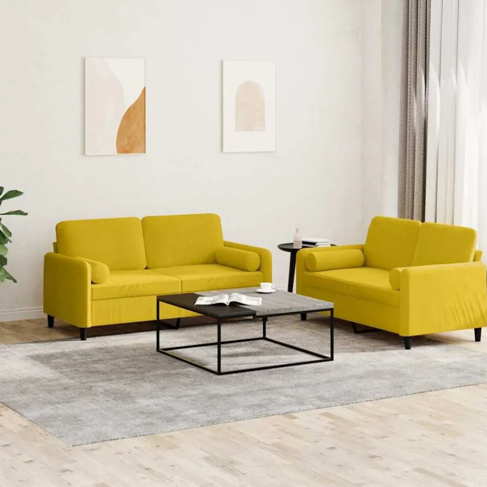 Canapés-vidaXL Ensemble de canapés 2 pcs avec coussins velours Jaune