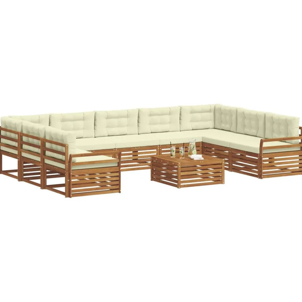 vidaXL Ensemble de canapés d'extérieur 10 pcs Naturel et Crème