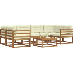 Ensembles De Meubles-vidaXL Ensemble de canapés d'extérieur 7 pcs Naturel et Crème Naturel et crème