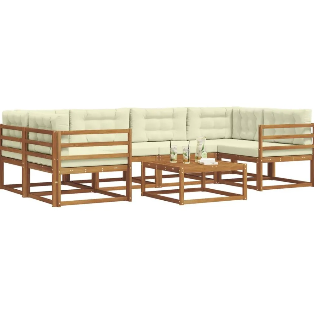 Ensembles De Meubles-vidaXL Ensemble de canapés d'extérieur 7 pcs Naturel et Crème Naturel et crème