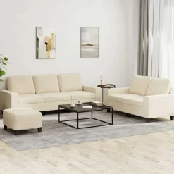 vidaXL Ensemble de canapés 3 pcs crème tissu