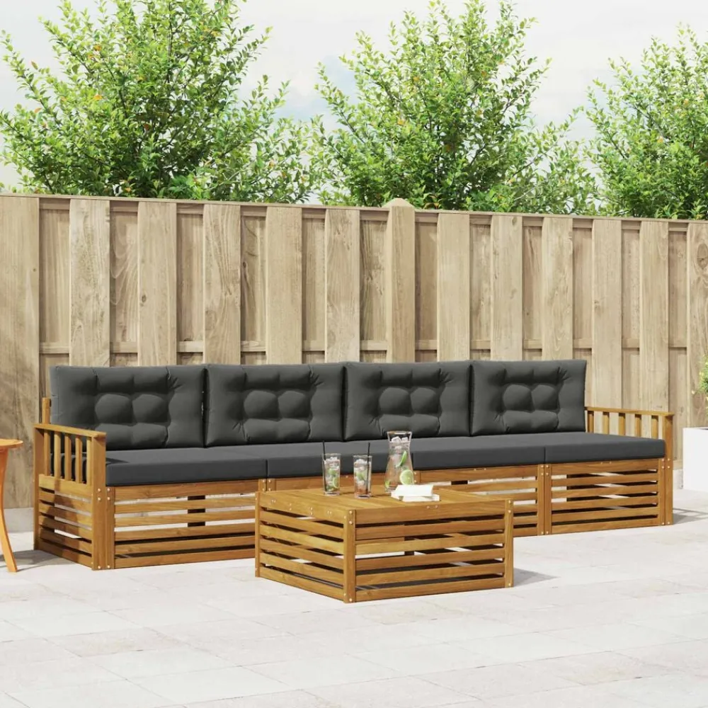 Ensembles De Meubles-vidaXL Ensemble de canapés d'extérieur 5 pcs Naturel et anthracite